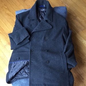 🧣Kenneth Cole Men’s Charcoal Gray Pea Coat ~ L🧣